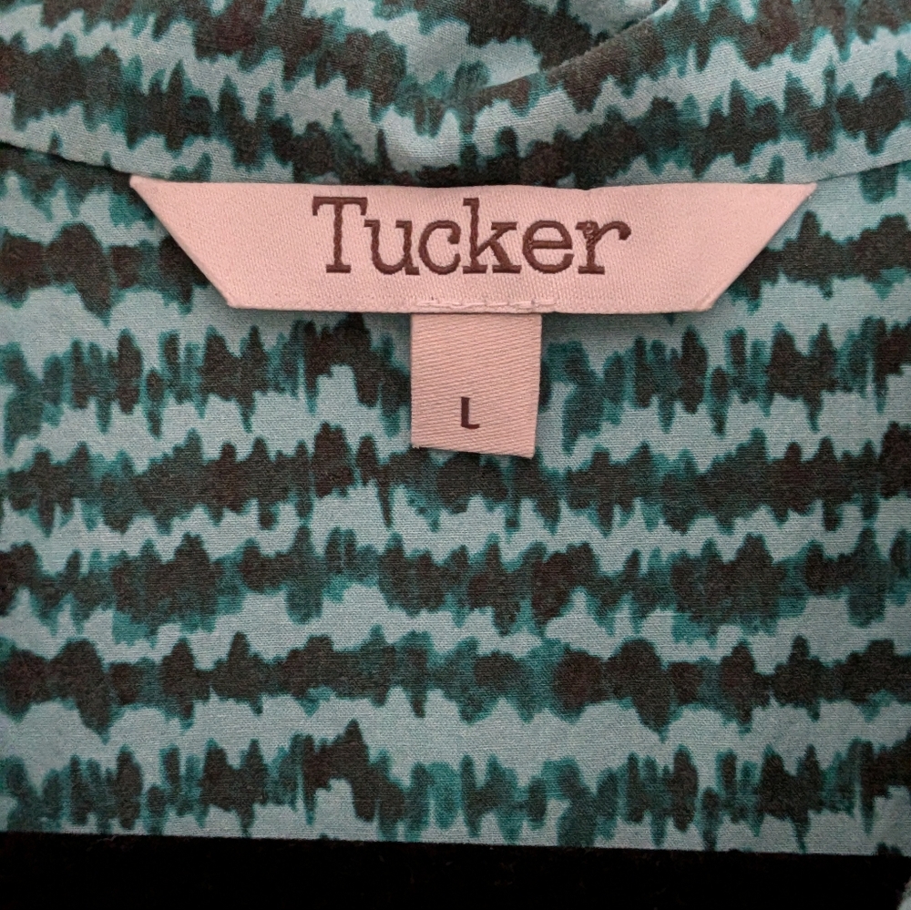 Tuckernuck Teal Black Print Organic Cotton Midi Dress | Size L | Long Sleeve - Picture 4 of 5